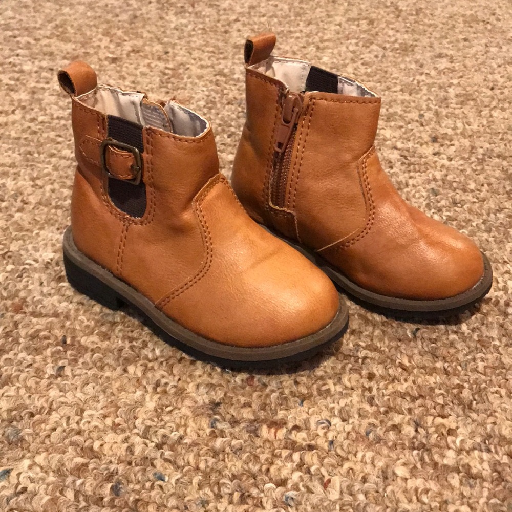 Toddler Girl 5 Brown Tan Ankle Boots Zipper Buckle